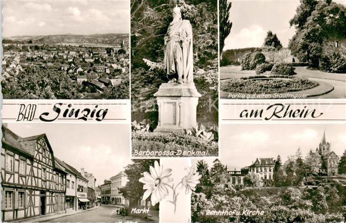 Bad Sinzig Rhein Panorama Partie an der alten Staumauer Barbarossa Denkmal Markt