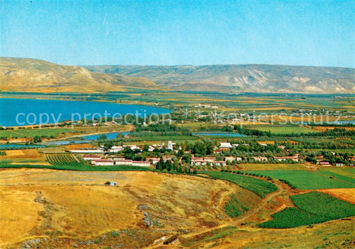 Israel Kinnarot Valley the Lake de Gallilee and Mountains of Golan Fliegeraufnah