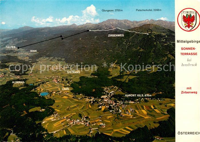Innsbruck Erholungsgebiet Mittelgebirge Sonnenterrasse mit Zirbenweg Fliegeraufn