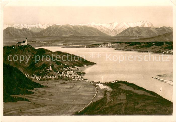 Andechs Kloster Andechs und Herrsching am Ammersee mit Zugspitzgruppe