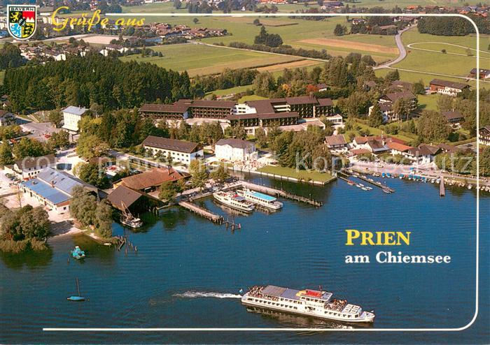 Prien Chiemsee Dampferhafen und Schiffsanlegestelle Fliegeraufnahme