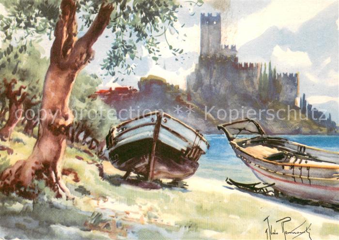 Malcesine Lago di Garda Kuenstlerkarte Boote
