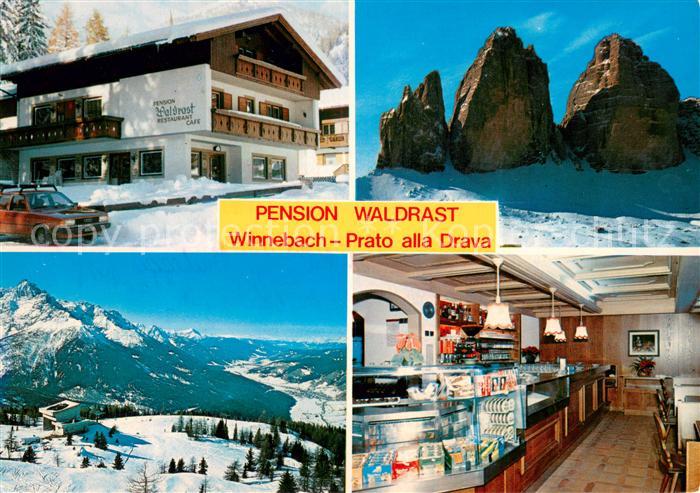 Winnebach Prato alla Drava Pension Waldrast Gastraum Panorama Felsformation