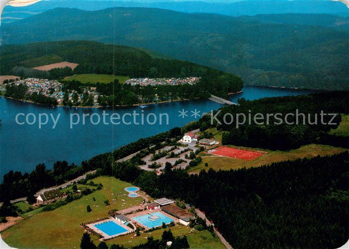 Amecke Sorpesee Fliegeraufnahme mit Freizeitanlage am Ostufer