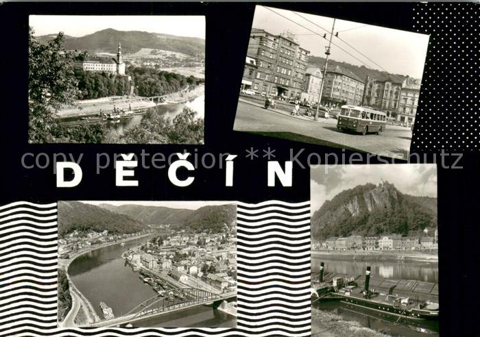 Decin Boehmen Teilansichten Bruecke Dampfer