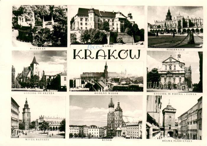 Krakow Krakau Barbakan Wawel Sukiennice Kosciol Sw Krzyza Ogolny Widok Kosciol S