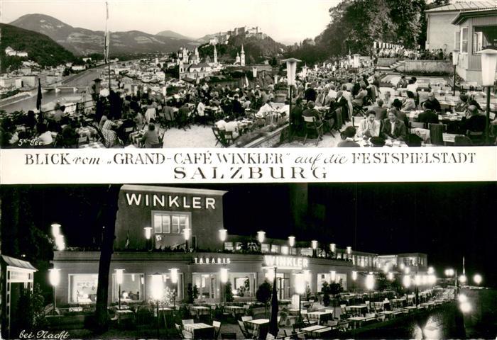 Salzburg Oesterreich Blick vom Grand Cafe Winkler mit Nachtansicht