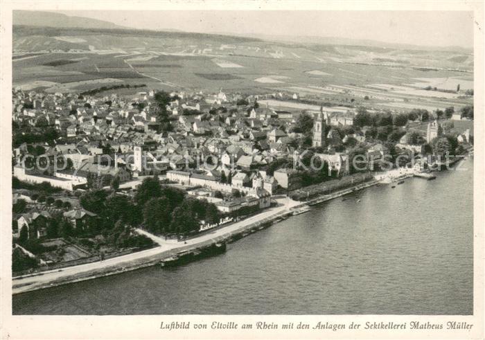 Eltville Rhein mit Anlagen der Sektkellerei Matheus Mueller Fliegeraufnahme