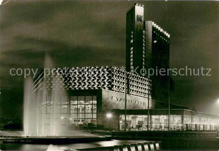 Karl-Marx-Stadt CHEMNITZ Stadthalle mit Interhotel Kongress Nachtaufnahme