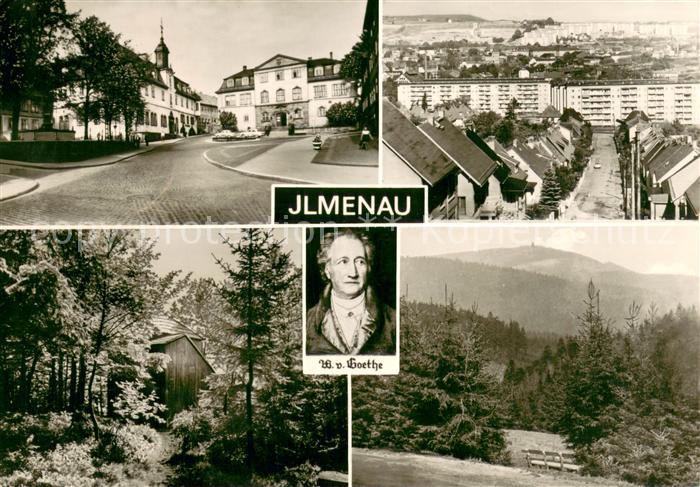 Ilmenau Thueringen Blick zum Rathaus Stadtpanorama Goethehaeuschen auf dem Kicke