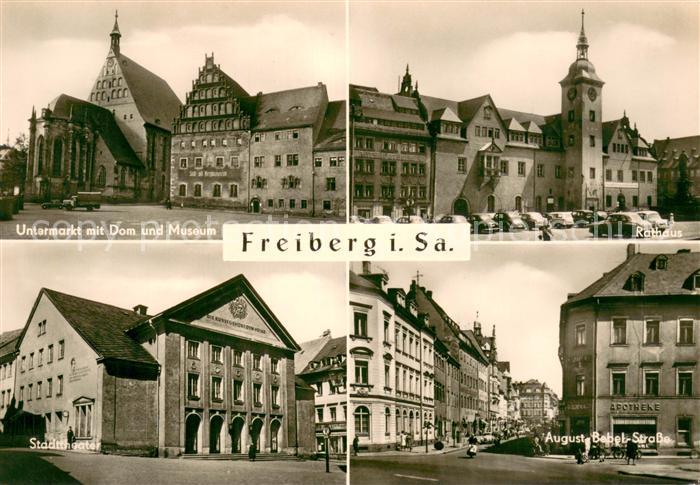 Freiberg Sachsen Untermarkt mit Dom und Museum Rathaus August Bebel Strasse Stad