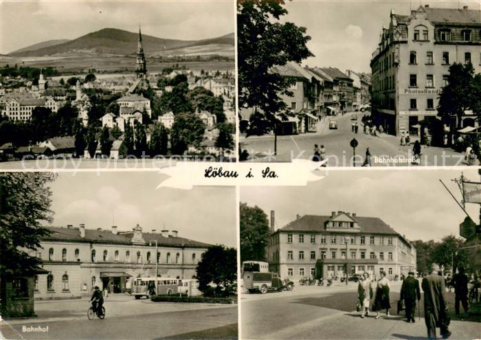 Loebau Sachsen Stadtbild mit Kirche Bahnhofstrasse Bahnhof