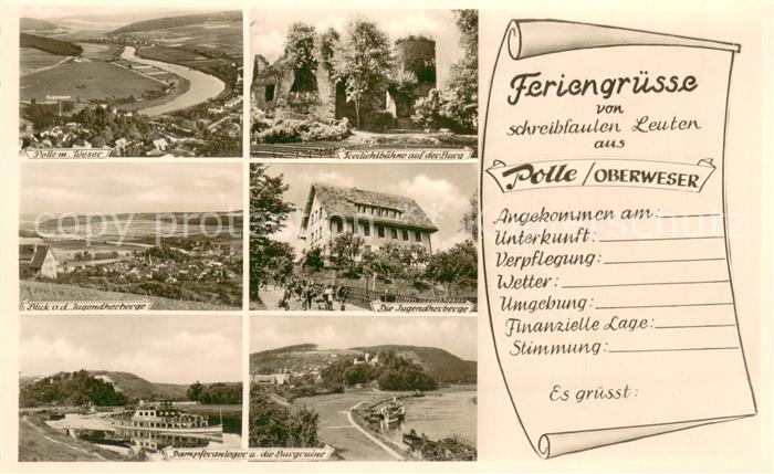 Polle Panorama Blick ins Wesertal Freilichtbuehne auf der Burg Jugendherberge Da
