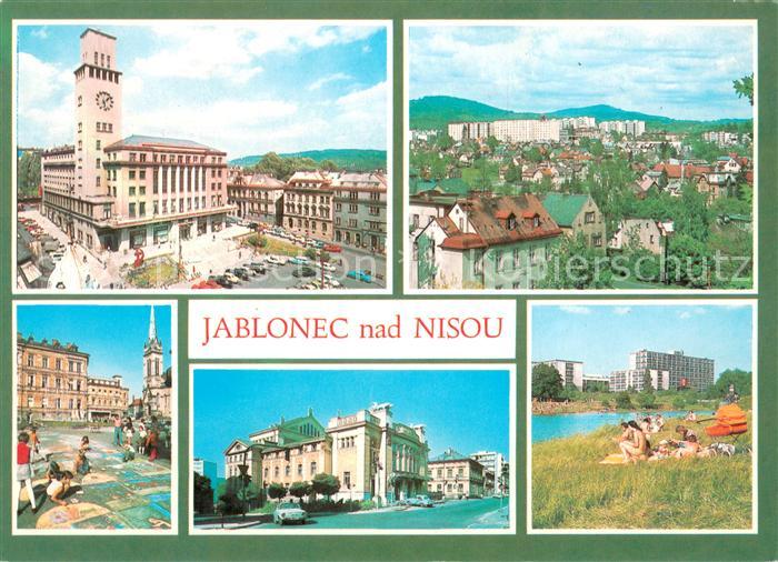 Jablonec nad Nisou Marktplatz Rathaus Stadtpanorama Wohnsiedlung Theater Kinder
