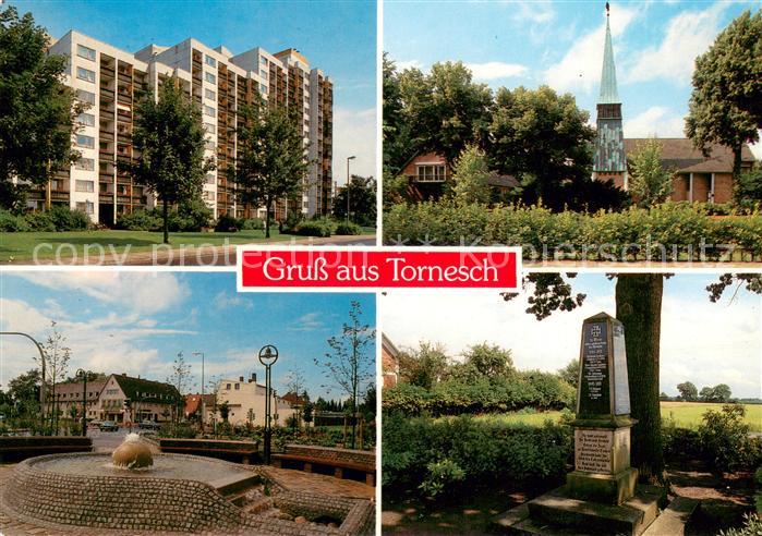 Tornesch Wohnsiedlung Hochhaeuser Kirche Gedenkstein Innenstadt Brunnen