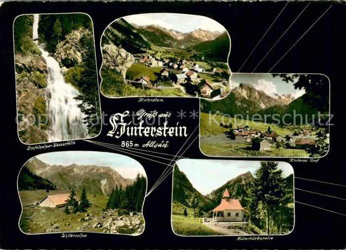 Hinterstein Bad Hindelang Gesamtansicht mit Alpenpanorama Wasserfall Hubertuskap
