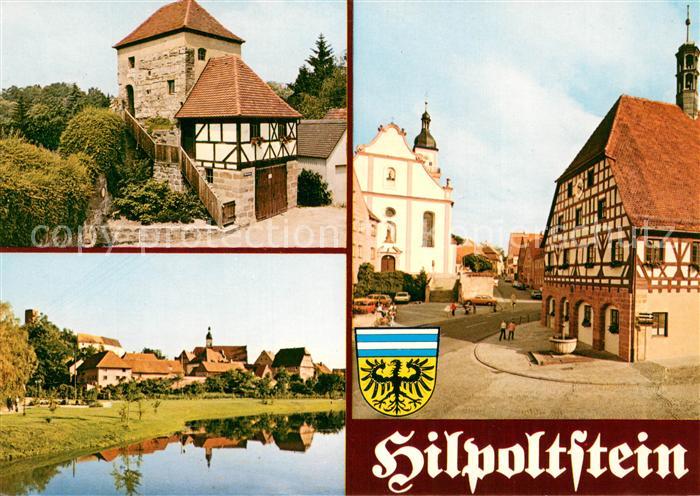 Hilpoltstein Mittelfranken Burg Altstadt Fachwerkhaus Kirche Partie am Wasser