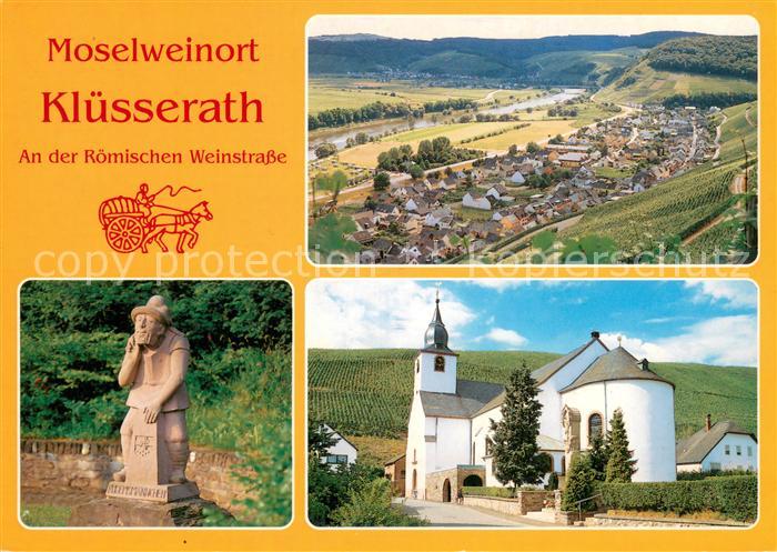 Kluesserath Panorama Weinort an der Mosel Weinberge Kirche Statue Denkmal