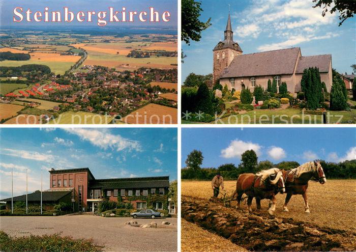 Steinbergkirche Luftbild Kirche Amtshaus Feldarbeit Pferdepflug