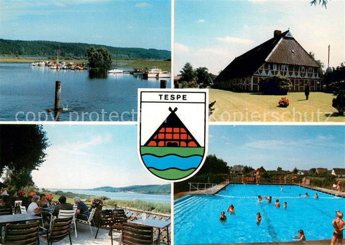 Tespe Panorama Elbe Seglerhafen Freibad Restaurant Terrasse Wappen