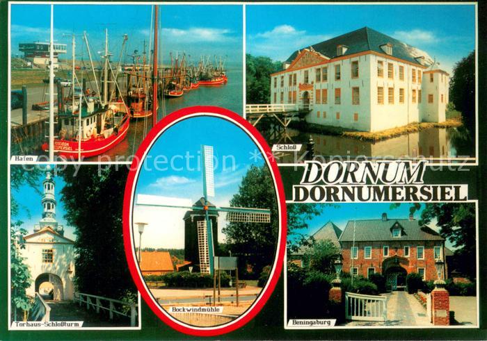 Dornumersiel Hafen Fischkutter Schloss Beningsburg Bockwindmuehle Torhaus Schlos