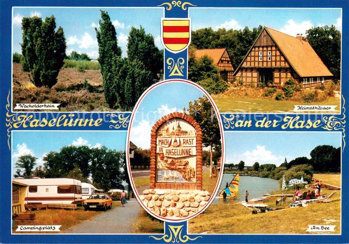 Haseluenne Wacholderhain Heimathaeuser Uferpartie am See Campingplatz