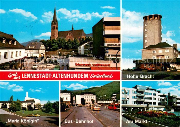 Altenhundem Motiv mit Kirche Hohe Bracht Aussichtsturm Gymnasium Maria Koenigin