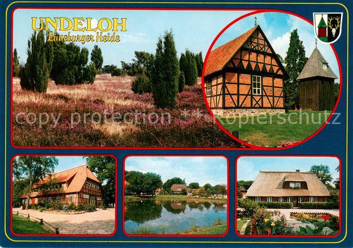 Undeloh Alte Bauernhaeuser Reetdachhaus Fachwerkhaus Partie am See Landschaft Na