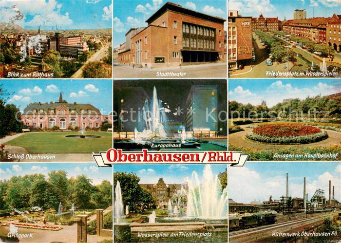 Oberhausen Panorama Blick zum Rathaus Stadttheater Friedensplatz Wasserspiele Sc