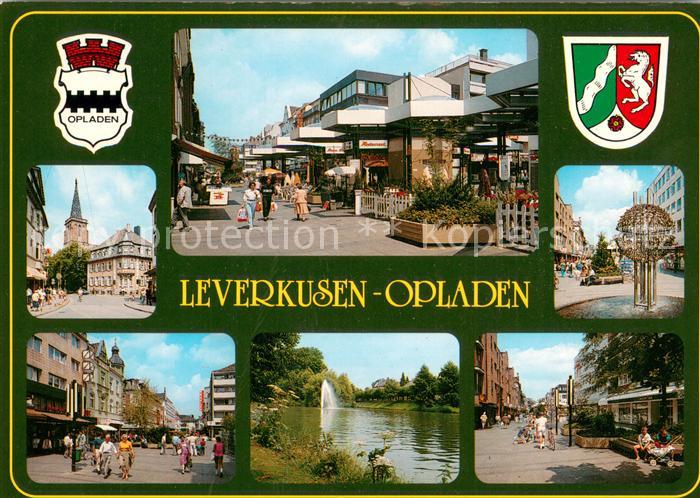 Opladen Motive Innenstadt Fussgaengerzone Brunnen Partie am Wasser Wappen