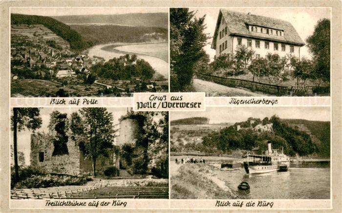 Polle Oberweser Panorama Jugendherberge Freilichtbuehne auf der Burg Burgblick