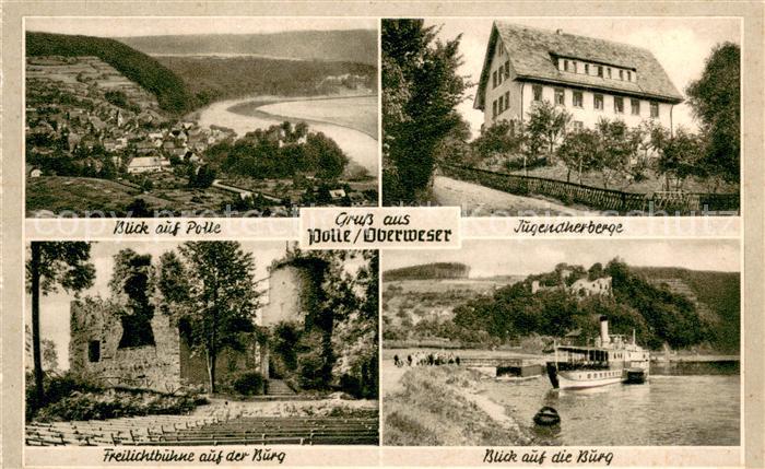 Polle Oberweser Panorama Jugendherberge Freilichtbuehne auf der Burg Burgblick