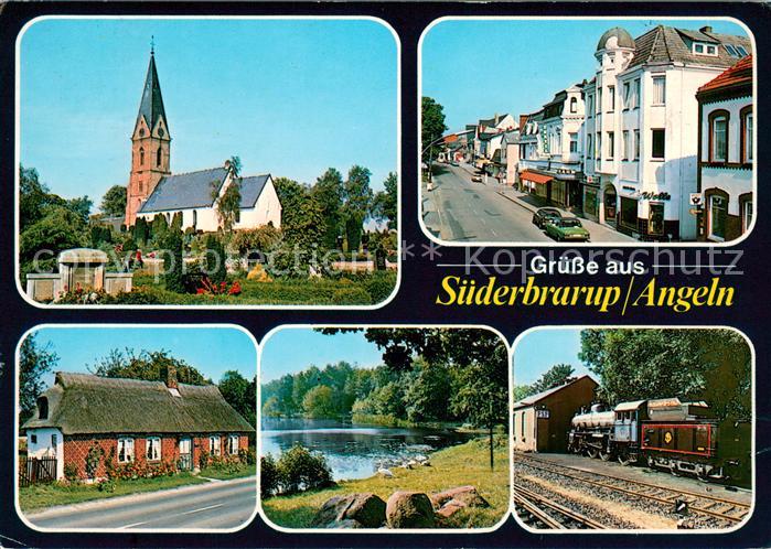 Suederbrarup Kirche Strassenpartie Teich Dampflok