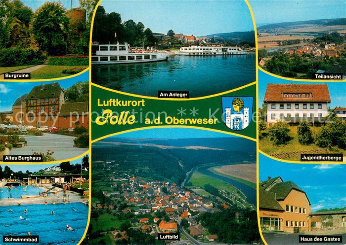 Polle Oberweser Burgruine Am Anleger Teilansicht Altes Burghaus Jugendherberge S