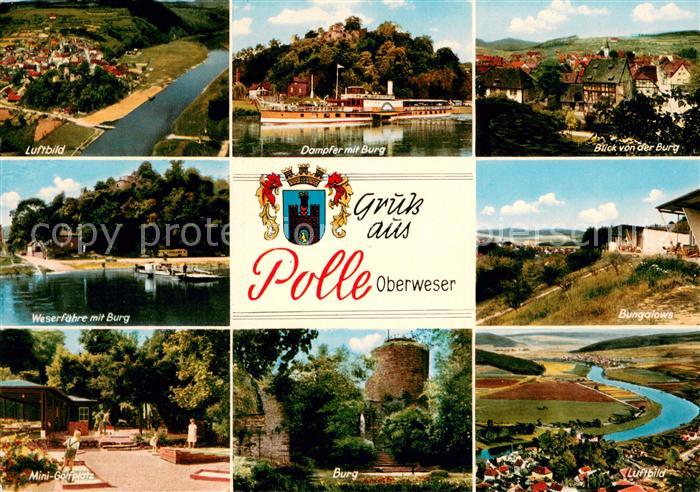Polle Oberweser Fliegeraufnahmen Burg Bungalows Weserdampfer Teilansicht Minigol