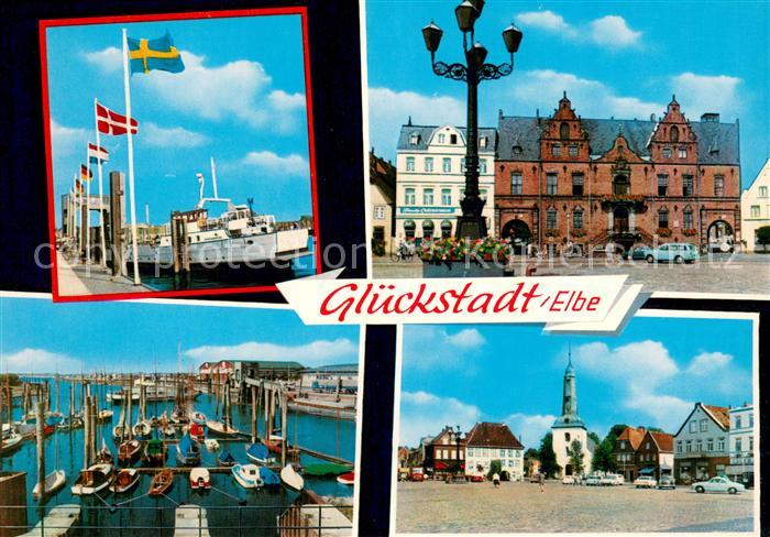 Glueckstadt Faehranleger Rathaus Yachthafen Ortsansicht