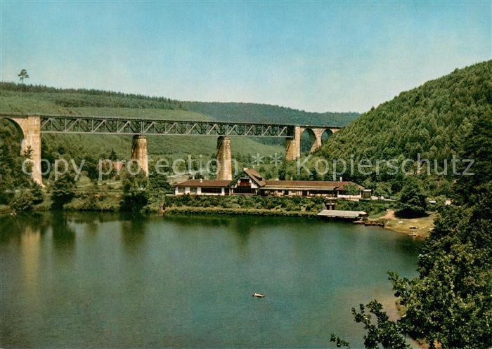 Eiswoog Gasthof Forelle mit Eisenbahnbruecke Fliegeraufnahme