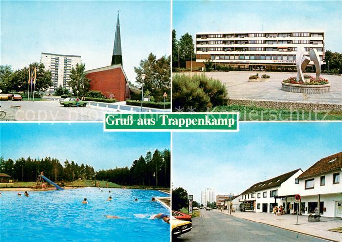 Trappenkamp Kirche Geschaeftshaus Schwimmbad Strassenpartie