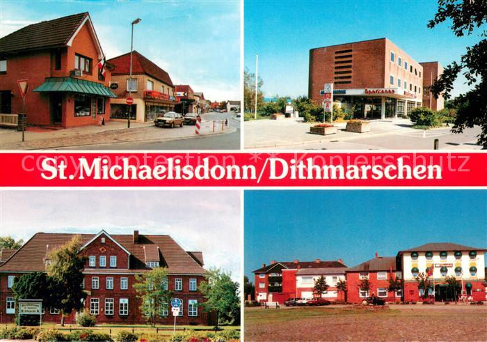 St Michaelisdonn Strassenpartie Sparkasse Restaurant St Michael Teilansicht