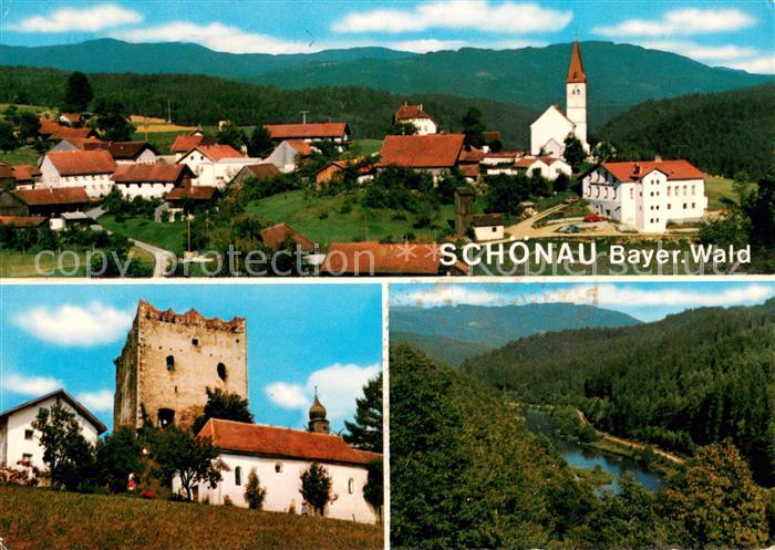 Schoenau Niederbayern Panorama Burgturm Kirche