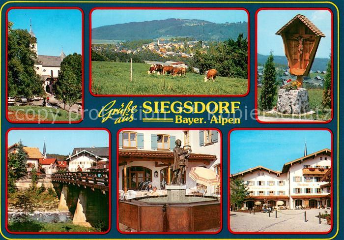 Siegsdorf Oberbayern Kirche Panorama Wegekreuz Bruecke Brunnen Stadtplatz