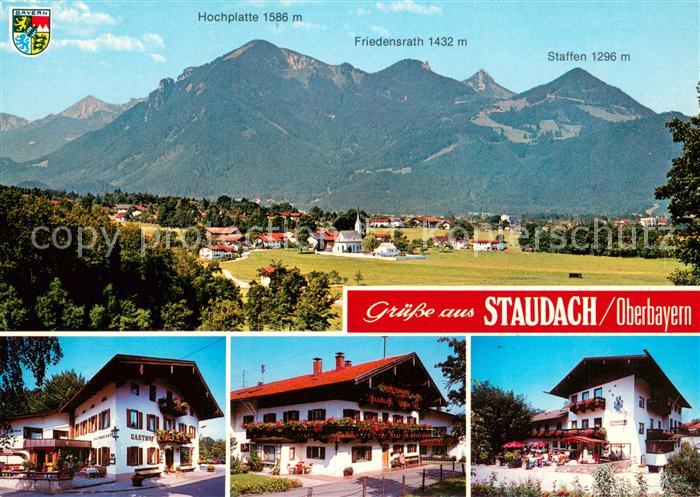 Staudach Grassau Panorama mit Hochplatte Friedensrath und Staffen Gasthaeuser