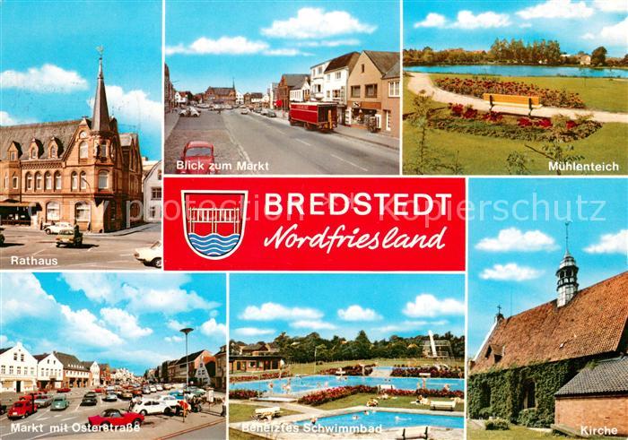 Bredstedt Rathaus Markt Muehlenteich Osterstrasse Schwimmbad Kirche