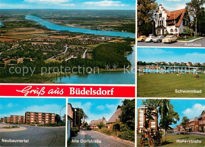 Buedelsdorf Fliegeraufnahme Rathaus Schwimmbad Neubauviertel Alte Dorfstrasse Ho