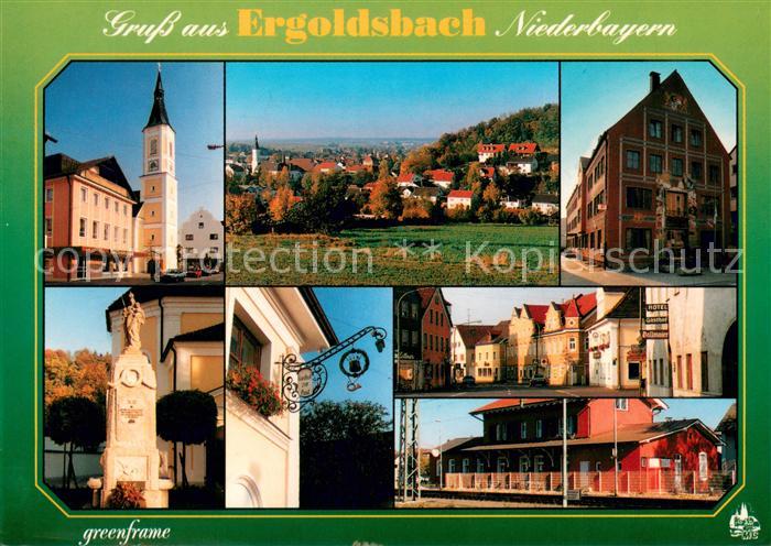 Ergoldsbach Kirche Panorama Brunnen Wirtshausschild Strassenparti Bahnhof