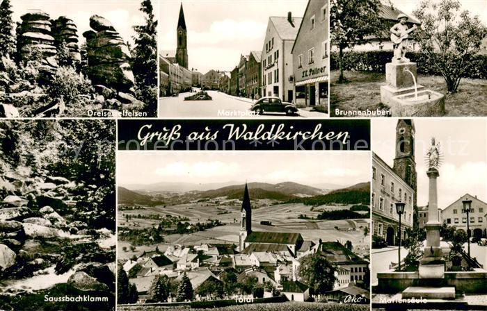 Waldkirchen Niederbayern Felsformationen Saussbachklamm Marktplatz Brunnenbuberl