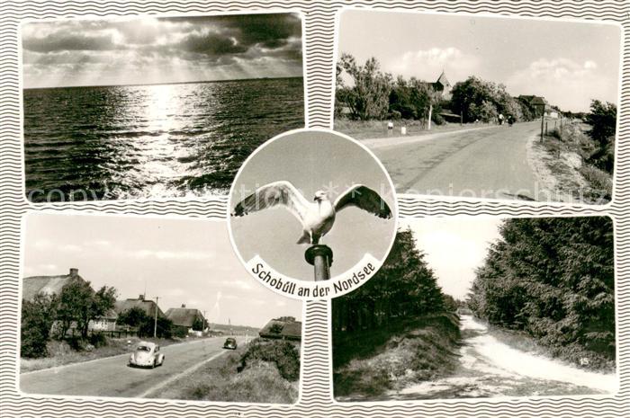 Schobuell Husum Sonnenuntergang an der Nordsee Strassenpartie Waldweg Moewe