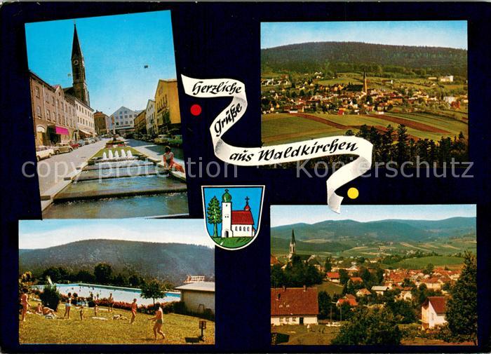 Waldkirchen Niederbayern Ortszentrum Wasserspiele Freibad Panorama