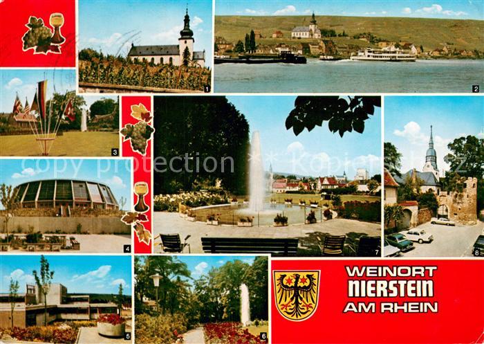 Nierstein Rhein Kirche Rhein Faehre Parkanlagen Sporthalle Schule Wasserspiele