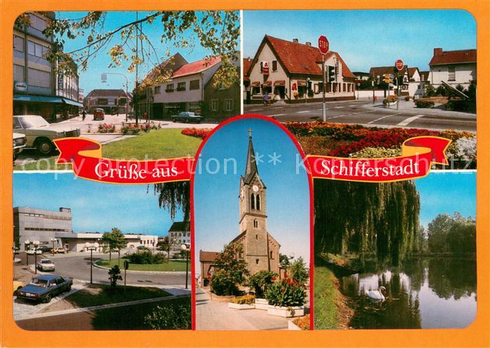 Schifferstadt Ortsmotive Innenstadt Kirche Partie am Wasser Schwaene
